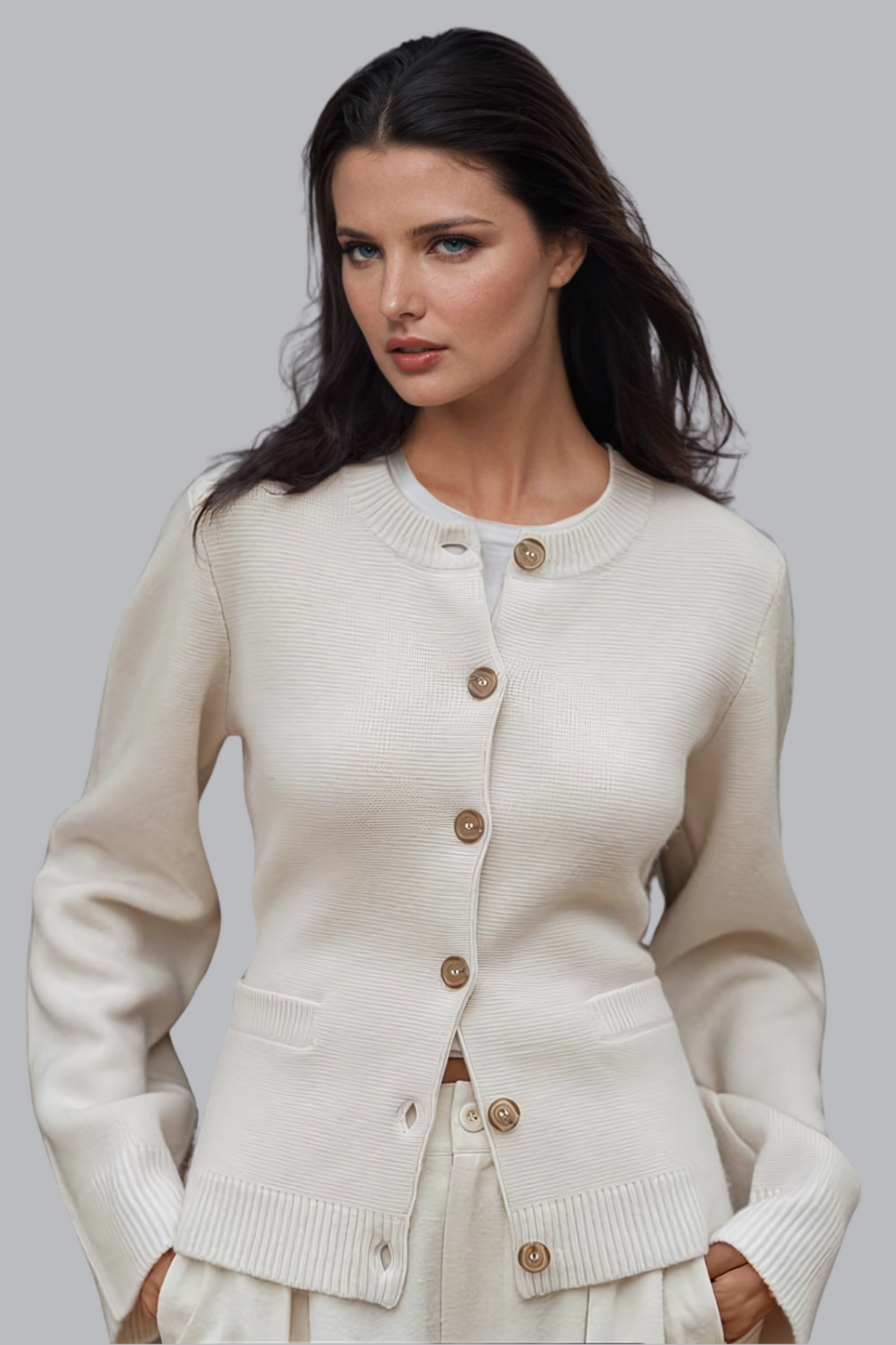 Dolcezza-Maglione con bottoni e dettagli a coste